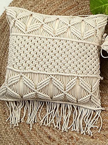 Macrame Cushions With Cover 16 x 16 inches In Off White - Leechoo